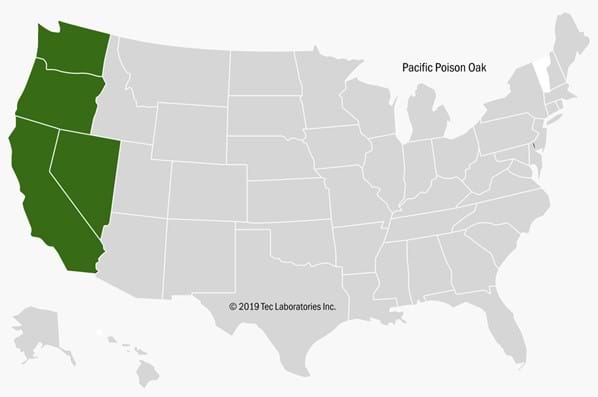 Map of Pacific States where Pacific Poison Oak grows